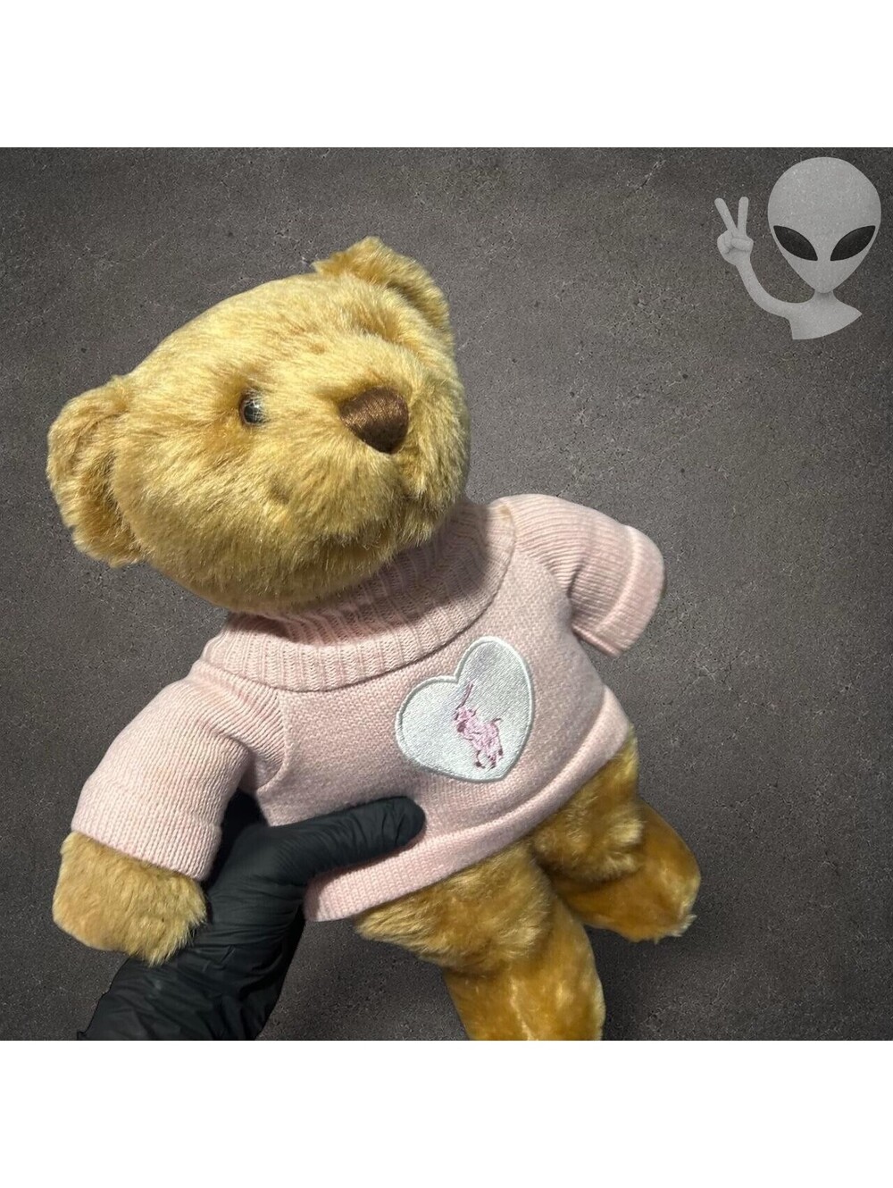 Ralph Lauren Romance Teddy Bear Pink Heart Logo Knit Sweater Plush Stuffed Toy